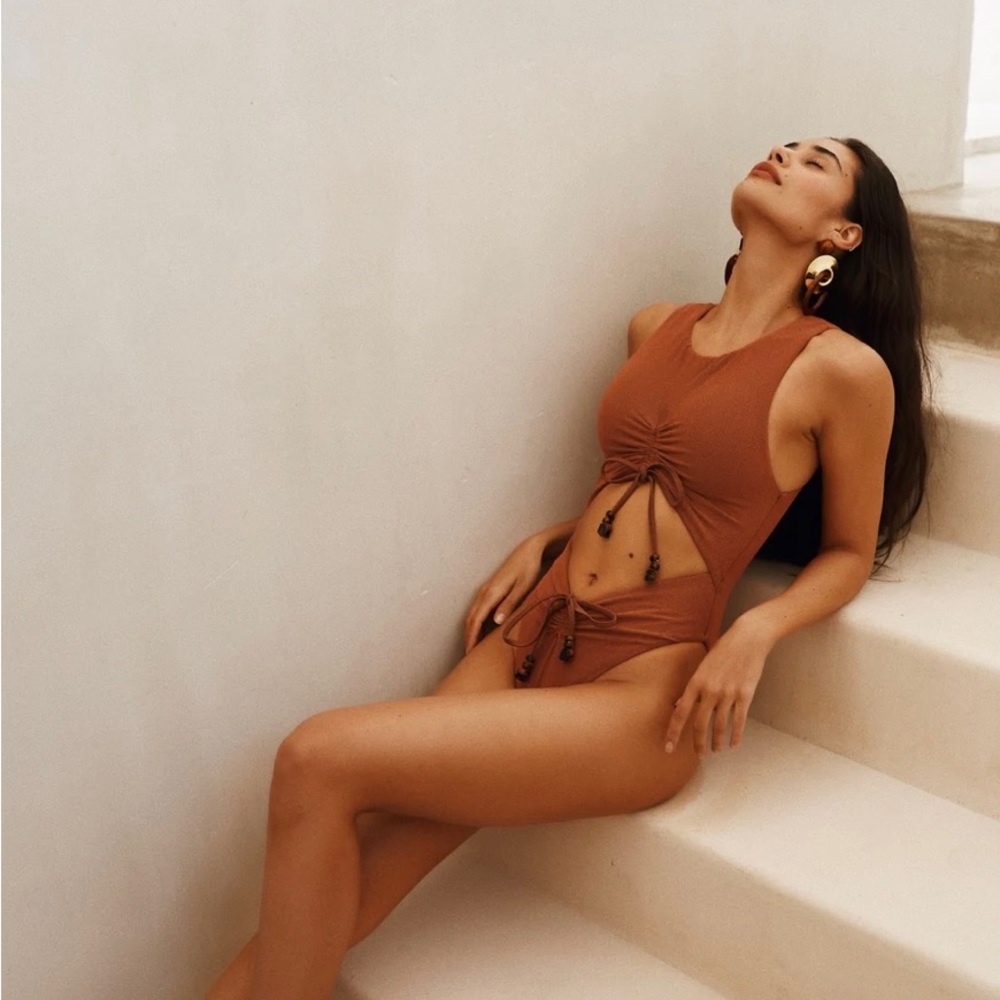 SAME swim TAYLOR ONE PIECE (FAUX SUEDE BURNT SIENNA) XS